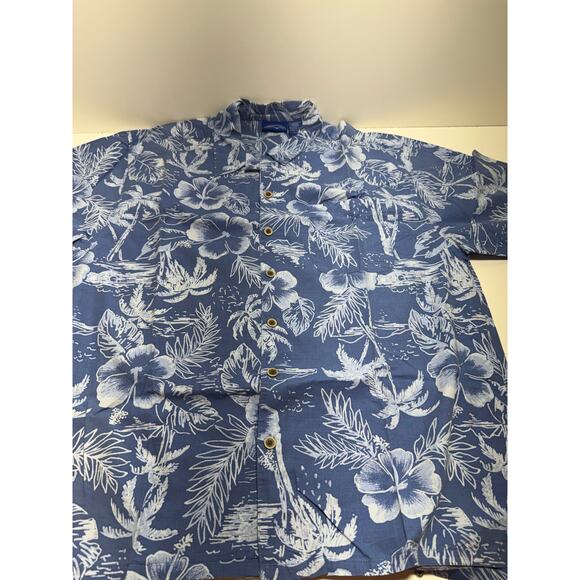 Vtg Ocean Pacific Men’s XL Button Front Shirt Hawaiin Blue White Floral Beach - Picture 7 of 8